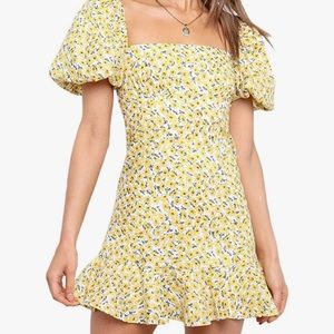 Yellow smocked mini dress, size small